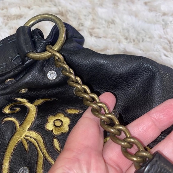 Carlos Falchi Black and Gold Shoulder Bag with Ornate Embroidered Design - Picture 6 of 10